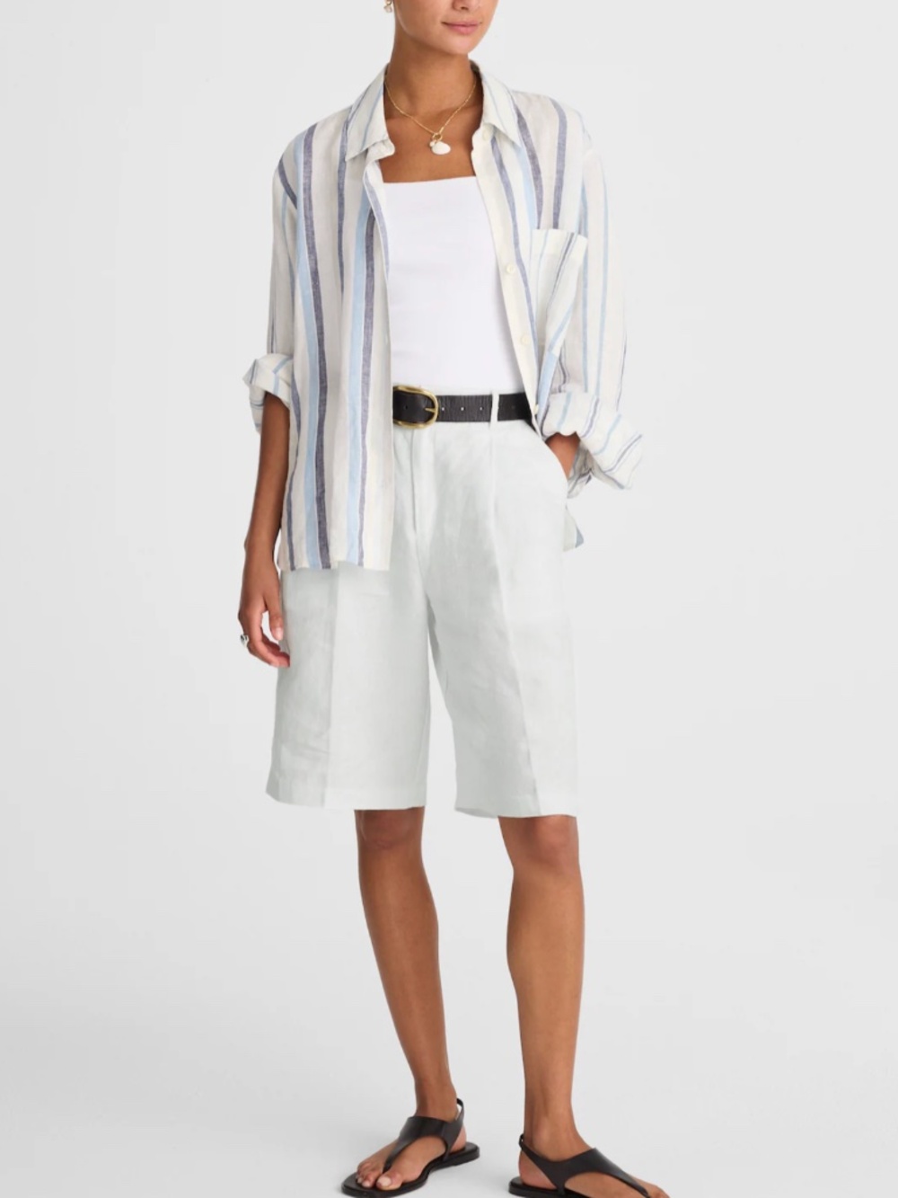 Madewell Relaxed High Rise Pleated Trouser Shorts in 100% Linen in Salt Size 6